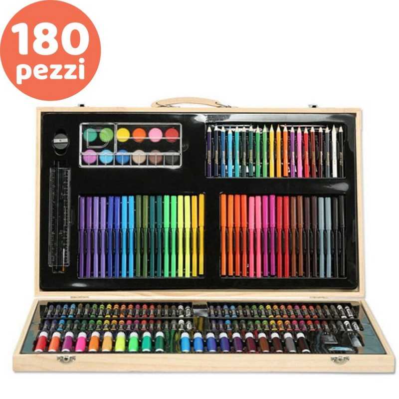 Valigetta Colori Per Bambini Set Artistico 180 Pezzi con Pastelli Pennarelli  Acquerelli e Accessori