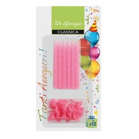 Candeline Auguri Rosa 12pz con Supporto 704.10 Di Giorgio