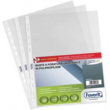 Buste Trasparenti Anelli A4 50pz 22x30cm Liscia Favorit