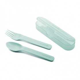 Suavinex Set Posate e Portaposate 401236 Forest Acquamarina con Cucchiaino e Forchetta