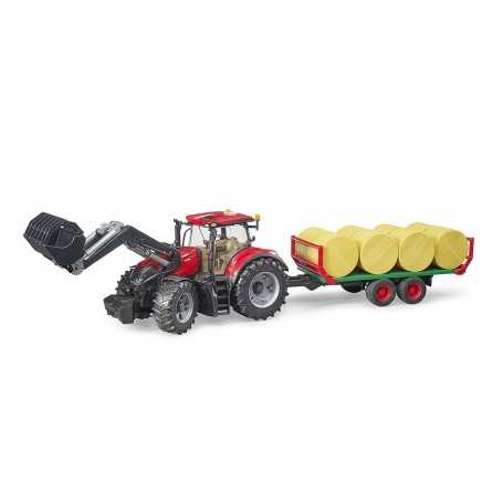 Bruder 03198 Trattore Case IH Optum 300CVX con Benna e Rimorchio con Balle di Fieno 3a+