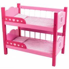 Letto a Castello Bambole Giocattolo per Gemelli in Legno con Accessori 40392