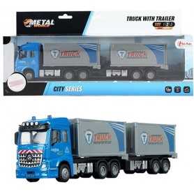 Camion Giocattolo Tir Trasporti con Rimorchio e Motrice in Metallo Apribile 30cm 21750 Toi-Toys 3a+