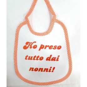 Bavaglini Neonato con Frasi "Ho Preso Tutto dai Nonni!" Arancione 20x24 cm con Laccetti