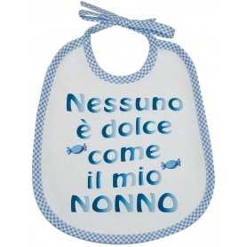 Bavaglini Neonato con Frasi "Nessuno è Dolce come il Nonno" Azzurro 20x24 cm con Laccetti