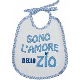 Bavaglini Neonato con Frasi "Sono l'Amore dello Zio" Azzurro 20x24 cm con Laccetti
