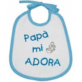 Bavaglini Neonato con Frasi "Papà mi Adora!" Azzurro 20x24 cm con Laccetti