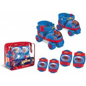 Pattini a Rotelle Bambino Regolabili n.22-29 Spiderman con Ginocchiere e Gomitiere 18390 Mondo 