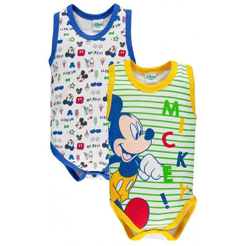 Body Neonato Senza Manica Disney Mickey Mouse Topolino 1 Mesi 56 cm Set 2 pz Giallo e Blu AF5044 Ellepi