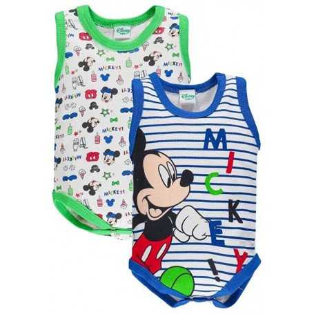 Body Neonato Senza Manica Disney Mickey Mouse Topolino 3 Mesi 62 cm Set 2 pz Verde e Blu AF5044 Ellepi