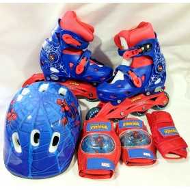 Pattini in Linea Bambino Spiderman Marvel n.32-35 con Casco Ginocchiere Gomitiere e Polsiere PW-905A 