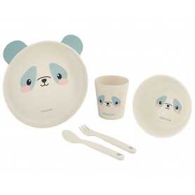 Set Pappa Bamboo 6m+ con Piatti, Bicchiere e Posate Panda Blu 31302040072 Kikka Boo