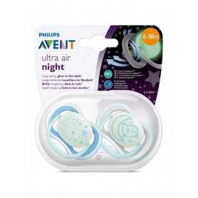 Ciuccio Avent 6-18 mesi Maschio Ultra Air Night 2 Succhietti SCF376/21