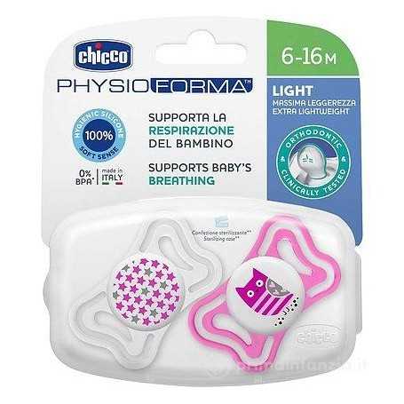 Chicco Ciuccio Silicone 6-16 Mesi PhysioForma Light Bimba 7103311 2 Pezzi