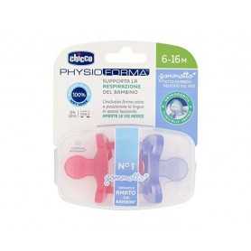 Chicco Gommotto 6-16 Mesi Silicone 2 pezzi Physio Bimba Rosa 7303311