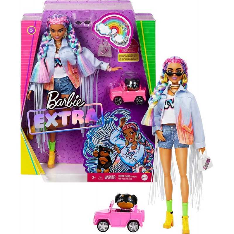 Barbie Extra Capelli Arcobaleno con Cagnolino GRN29 Mattel 3 Anni+