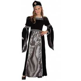 Costume Principessa Nero Silver Bambina 6 anni con Corona in Stoffa 07237