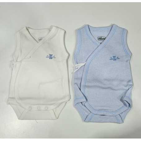 Body Prematuri Chicco 44 cm Cotone Senza Maniche con Apertura Laterale 2 Body Azzurro 14566