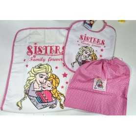 Set Asilo Frozen Rosa in Spugna con Bavagliolo, Asciugamano e Sacca WD-GNS-486 Disney