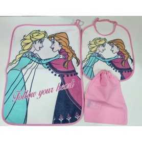 Set Asilo Frozen Rosa in Spugna con Bavagliolo, Asciugamano e Sacca WX 2013 Disney