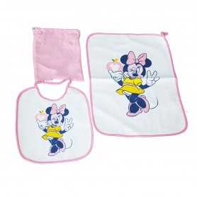 Set Asilo Minnie Rosa in Spugna con Bavagliolo, Asciugamano e Sacca WX2015 Disney