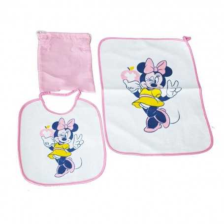 Set Asilo Minnie Rosa in Spugna con Bavagliolo, Asciugamano e Sacca WX2015 Disney