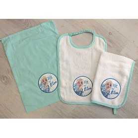 Set Asilo Frozen Elsa Tiffany in Spugna con Bavagliolo, Asciugamano e Sacca FZM20 Disney