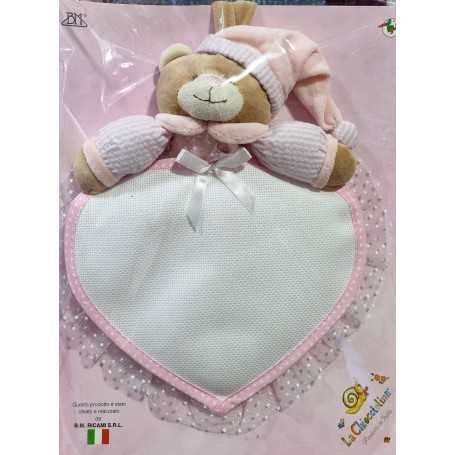 Fiocco Nascita Femmina da Ricamare Orsetto Cuore FN00988.B La Chiocciolina