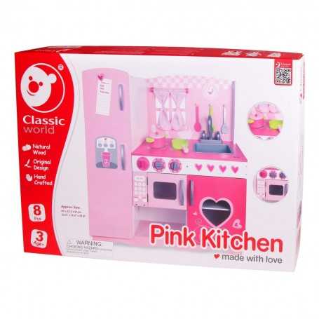 Cucina in legno rosa per bambine, cucine giocattolo bianca per bambina con  padella e pentola inclusa.