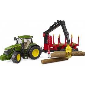 Bruder 03154 Trattore John Deere 7R con Rimorchio e 4 Tronchi 3 Anni+