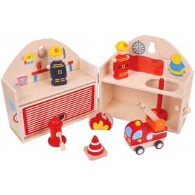 Caserma Pompieri Giocattolo in Legno Richiudibile BJ683 Bigjigs 3 anni+