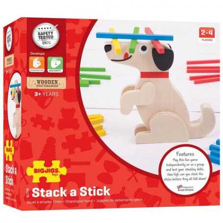 Cane Legno con Stick Impilabili Gioco di Equilibrio BJ796 Bigjigs 3 Anni+