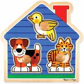 Puzzle in Legno per Bambini 1 Anno ad Incastro con Pioli Animali Domestici 12055 Melissa & Doug