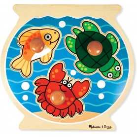 Puzzle in Legno per Bambini 1 Anno ad Incastro con Pioli Animali Marini 12056 Melissa & Doug