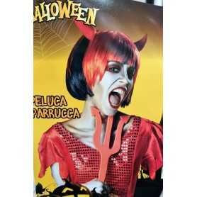 Parrucca Diavolo Unisex Rosso e Nero con Corna Halloween 115768