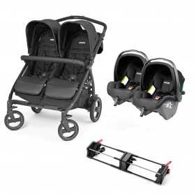 Passeggino Gemellare Peg Perego Book For Two Ardesia 2024 con 2 Ovetti Primo Viaggio SLK e Adattatore