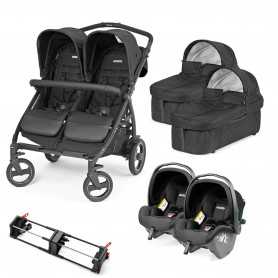 Trio Gemellare Peg Perego Book For Two Ardesia 2024 con Passeggino Gemellare 2 Porte-Enfant 2 Ovetti Primo Viaggio SLK e Adattat