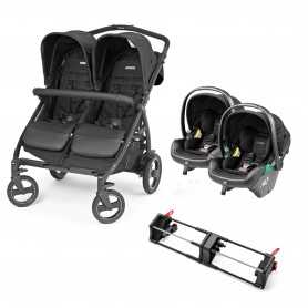 Passeggino Gemellare Peg Perego Book For Two Ardesia 2024 con 2 Ovetti Primo Viaggio Lounge e Adattatore