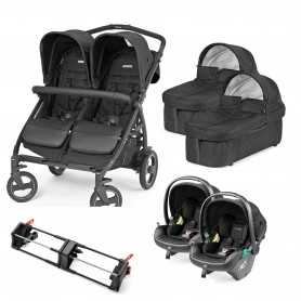 Trio Gemellare Peg Perego Book For Two Ardesia 2024 con Passeggino Gemellare 2 Porte-Enfant 2 Ovetti Primo Viaggio Lounge e Adat