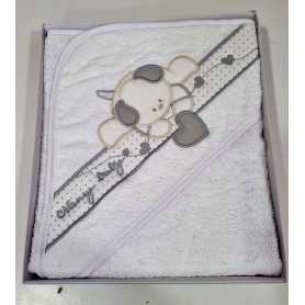 Accappatoio Neonato Triangolo Cotone Grigio Cane Cuore 70x70 cm 1977/3 Nancy