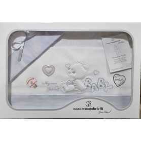 Lenzuola Carrozzina Neonato 75x40 cm Cotone Set 3 Pezzi Bianco e Grigio Orsetto Baby NG91-22 Nazareno Gabrielli