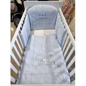 Paracolpi Piumone Lettino Neonato Azzurro in Piquet Ricamato Orso Albero Sfoderabile Set 4 Pezzi Italbaby