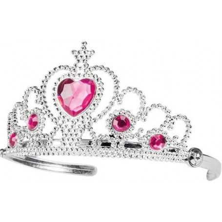 Corona da Principessa per Bambina Tiara Argento con Pietre Rosa 17410 Fiestas Guirca
