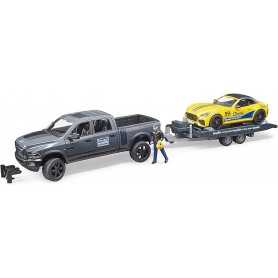 Bruder 02504 Pick Up RAM Power Wagon con Rimorchio e Auto Roadster 4 Anni+