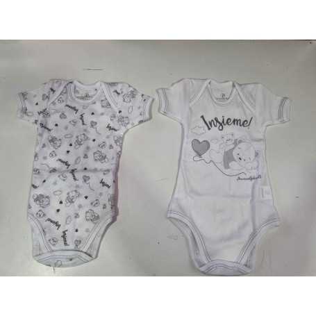 Body Neonato 1 Mese Manica Corta Cotone Bambino 2 Pezzi Grigio NG200 Nazareno Gabrielli
