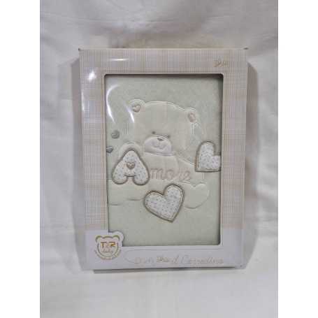 Copertina Pile Culla Beige Orsetto Amore con Brillantini 75x95 cm DIS.1