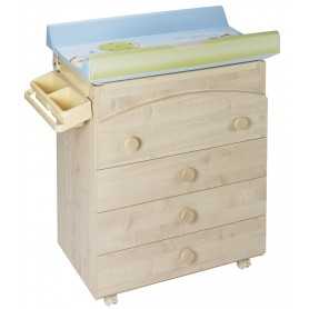 Cassettiera Fasciatoio in Legno Naturale con Vaschetta Luna 4 Cassetti Plabani