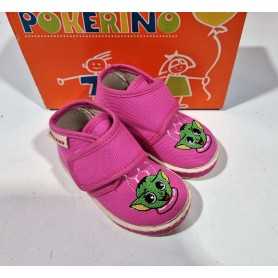 Pantofole Bambina 19 Rosa Chiuse con Velcro in Tela Made in Italy 350 Pokerino