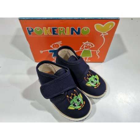 Pantofole Bambino 18 Blu Chiuse con Velcro in Tela Made in Italy 350 Pokerino