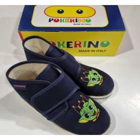 Pantofole Bambino 32 Blu Chiuse con Velcro in Tela Made in Italy 350 Pokerino